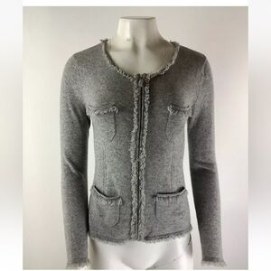 💯 cashmere Light Gray V-Neck Knit Cardigan Sweater